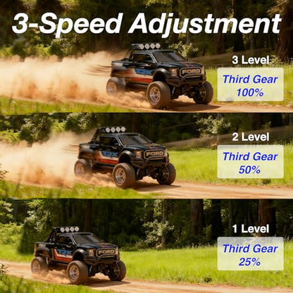 Mini RC Truck, 1/64 Scale Alloy Monster Truck Remote Control Car | 2.4GHz Control, LED Lights, 3-Speed Settings, Cruise Control,Adjustable Steering, Indoor Outdoor Toy for Kids Adults - color: Black