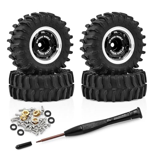 0.7" Aluminum Beadlock Wheels and Tires Set for 1/30 Axial SCX30 RC Crawler – Upgrade Parts (Black-299) - color: Black-299