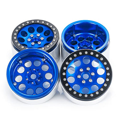 4PCS 2.2inch Beadlock Wheels 35mm RC 2.2 Aluminum Rims for AXIAL Wraith RR10 90048/90018 TRX4 1/10th RC Crawler Truck Car (Blue) - color: Blue
