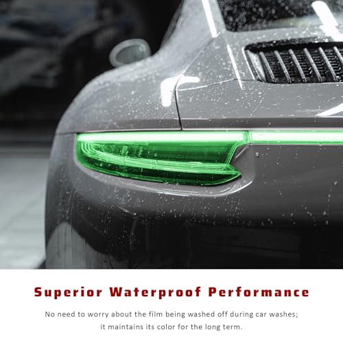 Car Light Tint Film, 12" × 48" Waterproof Headlight Vinyl Wrap Film Includes Squeegee & Cutter, Self-Adhesive Air-Release Wrap for Fog Lights, Taillights, and Headlights (Green) - color: Green