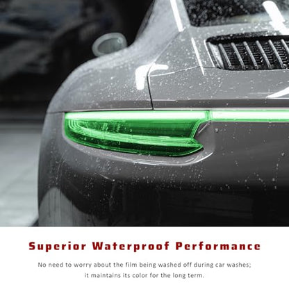 Car Light Tint Film, 12" × 48" Waterproof Headlight Vinyl Wrap Film Includes Squeegee & Cutter, Self-Adhesive Air-Release Wrap for Fog Lights, Taillights, and Headlights (Green) - color: Green