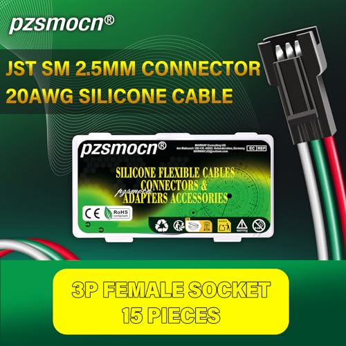 15Pieces JST SM 2.5mm 3 Pin 20AWG Silicone Connector Kit 20cm Set | Premium Automotive Wiring, Heavy Duty Terminals, Reliable Circuit Board, High Temperature Housing, Easy Project Assembly - size: 3-Pin, style: JST-SM-F