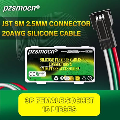 15Pieces JST SM 2.5mm 3 Pin 20AWG Silicone Connector Kit 20cm Set | Premium Automotive Wiring, Heavy Duty Terminals, Reliable Circuit Board, High Temperature Housing, Easy Project Assembly - size: 3-Pin, style: JST-SM-F