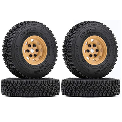 4PCS/Set 1.55 Inch Beadlock Metal Wheel Rim Rubber Tires Compatible with 1/10 RC Crawler Car Axial AX90069 D90 TF2 Tamiya CC01 LC70 (Yellow) - color: Yellow