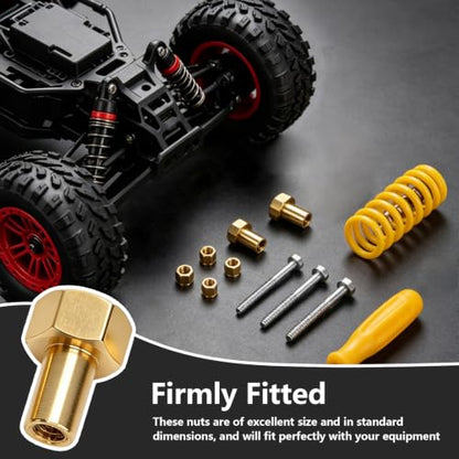 8Pcs Brass Wear Wheel Locks, 8mm 1/24 Hex Nuts Brass, Gold Brasses Wear RC Wheel Lock Nut, 5mm Hex Diameter RC Tire Lock Nut Replacement for SCX24 Remote Control Cars