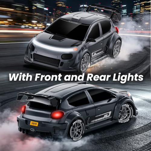 ACAMMZAR RC Drift Car, 1:24 Remote Control Car, 20KM/H 4WD Drift RC Cars with Lights, Extra Racing Tires, High Speed RC Cars for Kids Adults Boys Girls Beginners Indoor Outdoor - color: 819 Gray