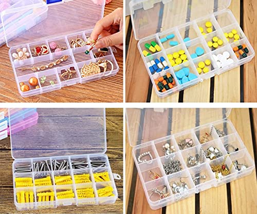 Yansanido 4 Pcs 15 Grids Clear 6.85 Inch X 3.85 Inch Adjustable Small Removable Clear Plastic Jewelry Organizer Divider Storage Box Jewelry Earring Tool Containers - color: Clear