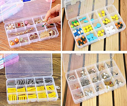 Yansanido 4 Pcs 15 Grids Clear 6.85 Inch X 3.85 Inch Adjustable Small Removable Clear Plastic Jewelry Organizer Divider Storage Box Jewelry Earring Tool Containers - color: Clear