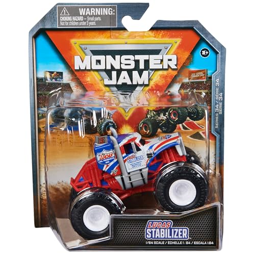 Monster Jam Lucas Stabilizer Monster Truck- New 2024 Monster Truck - 1:64 Scale Die-Cast Vehicle-Chrome Rims and BKT Tread Tires for Use in All Playsets-Mini Collectible for Fans & Birthday Parties
