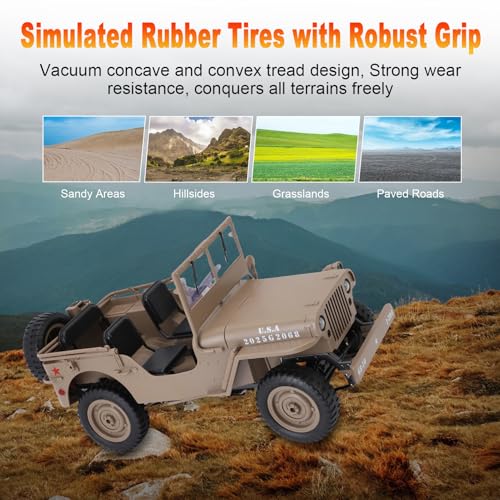 RC Crawler, 1:10 Scale D888 Willys Military Jeep, 2.4Ghz 4WD Off Road Rock Crawler with Lights, Removable Accessories All Terrain RC Jeep Toy for Adult Teens-Upgradable (2 Batteries) - color: Yellow