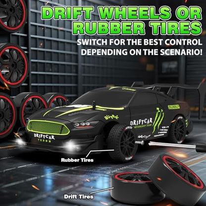 1/16 RC Drift Car 2.4Ghz 4WD Remote Control Cars with Spray & Led Lights 1/28 Scale Gesture Sensing RC Stunt Cars Toys for 6-12 Years Old Boys Girls