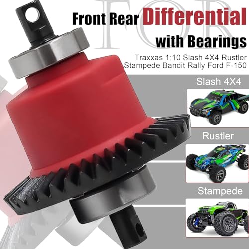 Front Rear Differential with Bearings, 37T/13T Gear Ratio Diffs Fit for Traxxas 1:10 Slash 4X4 Rustler Stampede Bandit Rally Ford F-150, Upgrade Replacement for RC Monster Truck Crawler - color: Red