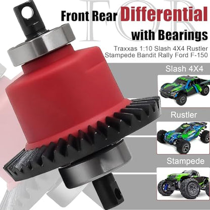 Front Rear Differential with Bearings, 37T/13T Gear Ratio Diffs Fit for Traxxas 1:10 Slash 4X4 Rustler Stampede Bandit Rally Ford F-150, Upgrade Replacement for RC Monster Truck Crawler - color: Red