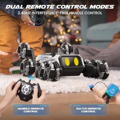 SIMREX Robot Dog RC Stunt Car Toys - Gesture Sensing Remote Control car with Mecanum Wheels, LED Eyes, 3 Sound Effects, Birthday Gift for Kids Boys Girls - style: Stunt Car