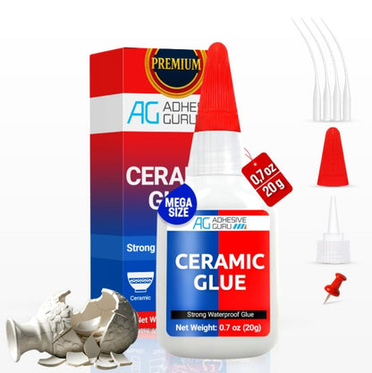 Adhesive Guru Ceramic Glue (0.7 oz) Super Glue for Pottery, Porcelain & China Repairs, Waterproof and Odorless After Cure, Non-Toxic, Temperature Resistant, Compatible with Aerosol Activator – 1 Pack - size: 1 Pack, style: Ceramic Glue