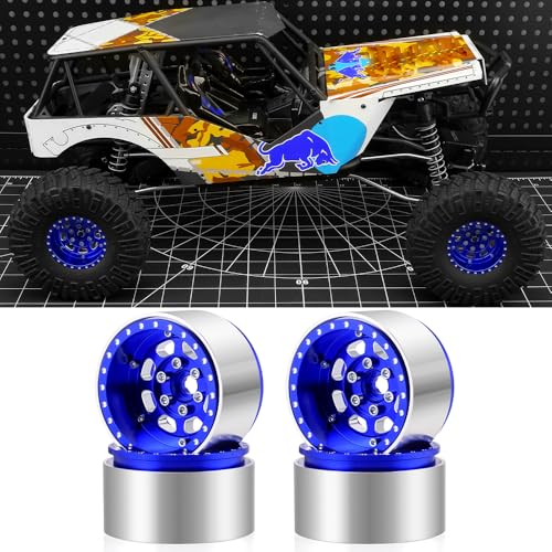 MORLORDY 4PCS Aluminum 1.9" Beadlock Wheel Rims for Most 1/10 RC Crawlers SCX10 90046, SCX10 I II III, TRX4, TRX6, CCO1, RC-4WD, D90, Wraith 90018, RR10 90048, 90053, RBX10, VS4-10, Gen7 8 (Blue) - color: Blue