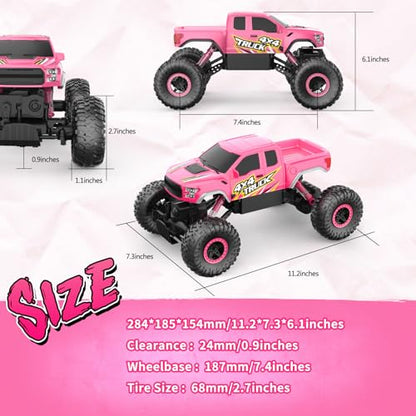Double E Pink Monster Truck Remote Control Car for Girls | Cool 4WD RC Truck Toy with Off-Road Tires, Fun Outdoor Gift for Kids Ages 6-12 - color: Pink