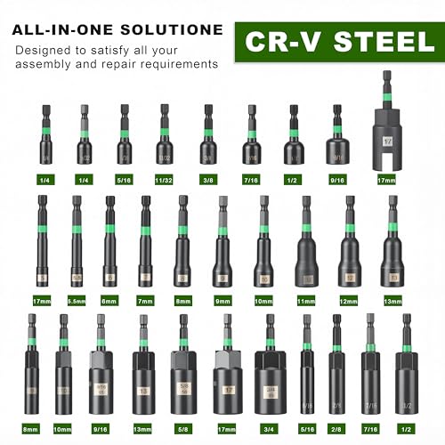 AEROFORCE 74 PCS Magnetic Nut Driver Set, Impact Drill Driver Bit 1/4" Hex Shank, SAE & Metric Cr-V Steel Power Nut Drivers with Wing Nut Driver, Impact Socket Adapters, screwdriver bits - size: 74PCS Magnetic Nut Driver Set