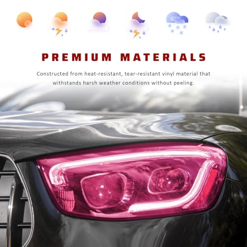 Car Light Tint Film, 12" × 48" Waterproof Headlight Vinyl Wrap Film Includes Squeegee & Cutter, Self-Adhesive Air-Release Wrap for Fog Lights, Taillights, and Headlights (Pink) - color: Pink