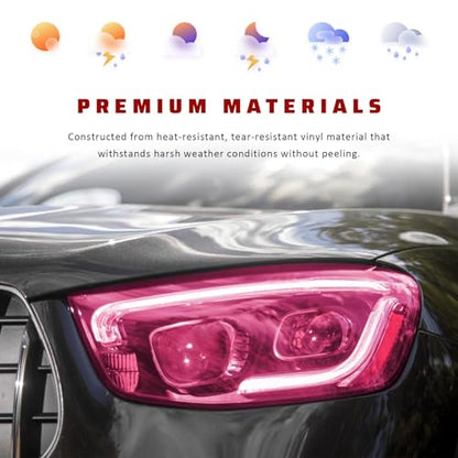 Car Light Tint Film, 12" × 48" Waterproof Headlight Vinyl Wrap Film Includes Squeegee & Cutter, Self-Adhesive Air-Release Wrap for Fog Lights, Taillights, and Headlights (Pink) - color: Pink