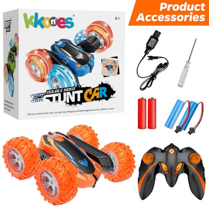 Remote Control Car, 2.4GHz Electric Race Stunt Car, 360° Rotating RC Car | Kids Car Toys, LED Headlights Double Sided RC 4WD High Speed Off Road Gift for 3 4 5 6 7 8-12 Year Old Boy Toys (Orange) - color: Orange