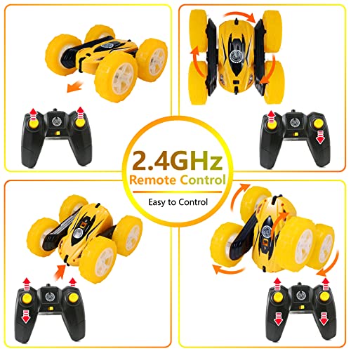 FREE TO FLY Remote Control Car for Boys 6-12: Kids Rc Stunt Car 2.4GHz Fast Race Car with Lights 4WD 360°Rotating RC Cars Toy Gifts Presents for Boys Girls Age 6 7 8 9 10 11 Year Old Yellow - color: Big Yellow