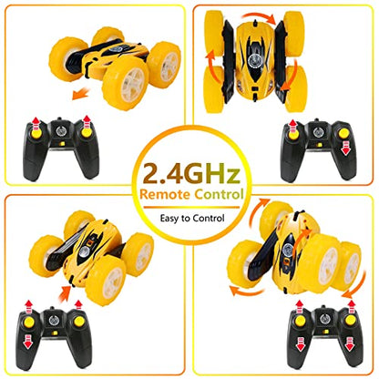 FREE TO FLY Remote Control Car for Boys 6-12: Kids Rc Stunt Car 2.4GHz Fast Race Car with Lights 4WD 360°Rotating RC Cars Toy Gifts Presents for Boys Girls Age 6 7 8 9 10 11 Year Old Yellow - color: Big Yellow