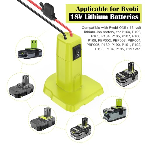 1 Packs Power Wheel Adapter for Ryobi 18V Battery Adapter Power Wheel Battery Conversion Kit with Switch, Fuses & Wire Terminals, 12AWG Wire, Power Connector for DIY RC Car Toys and Robotics - color: 1-PACK
