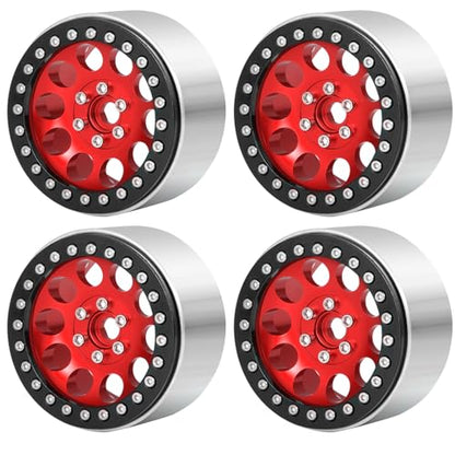 Aluminum 2.2" Beadlock Wheels Rims 35mm for 1/10 RC Crawler Truck Car SCX10,SCX10-II,TRX4,Wraith,4PCS (Red) - color: Red