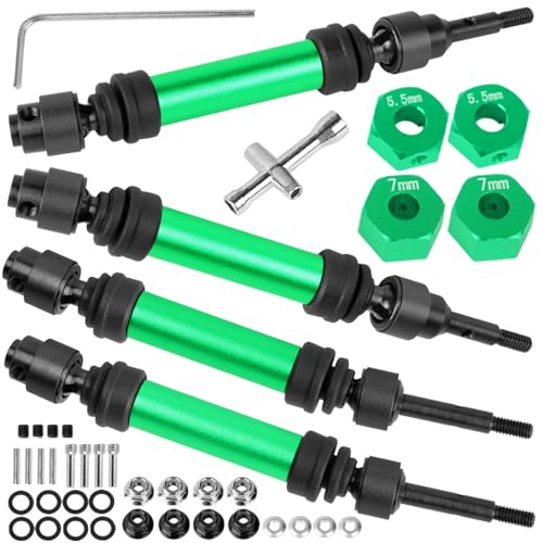 Drive Shaft Axles Upgrades Part for 1/10 Slash 4X4 VXL/Rustler 4X4 VXL/Stampede 4WD VXL,RC Steel #45 Front & Rear 4Pcs Driveshafts CVD w/Hex Hops Up,Green - color: Green - (Axles)
