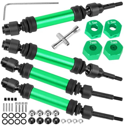 Drive Shaft Axles Upgrades Part for 1/10 Slash 4X4 VXL/Rustler 4X4 VXL/Stampede 4WD VXL,RC Steel #45 Front & Rear 4Pcs Driveshafts CVD w/Hex Hops Up,Green - color: Green - (Axles)