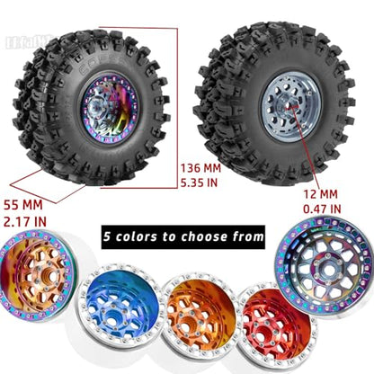 RC 2.2 Wheel Tires for 1/10 SCX10 SCX10 II 90046 SCX10 III AXI03007 SCX10 Pro TRX4 TRX6 Gen7/8 D90 VS4-10 MST CFX RC Crawler Car,4pcs Aluminum RC 2.2 in Beadlock Wheel,Navy Blue - color: Navy Blue - (2.2tires)