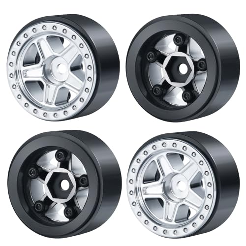 4PCS 1.0inch Wheel Rims RC Plastic 5-Spokes Beadlock Wheel Rim Hub for Axial SCX24 Deadbolt All 1/24 Scale RC Crawler Upgrade Parts Accessories (Silver) - color: Silver