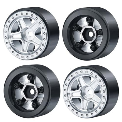 4PCS 1.0inch Wheel Rims RC Plastic 5-Spokes Beadlock Wheel Rim Hub for Axial SCX24 Deadbolt All 1/24 Scale RC Crawler Upgrade Parts Accessories (Silver) - color: Silver