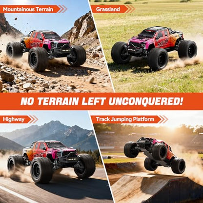 1/16 50MPH Brushless 4WD RC Truck and 1:12 RC BuggyCar Fast Max 50 MPH 4X4,with 3S 2200 mAh Battery Remote Control Cars for Adults for 4WD,for Racetrack & Mud-Red