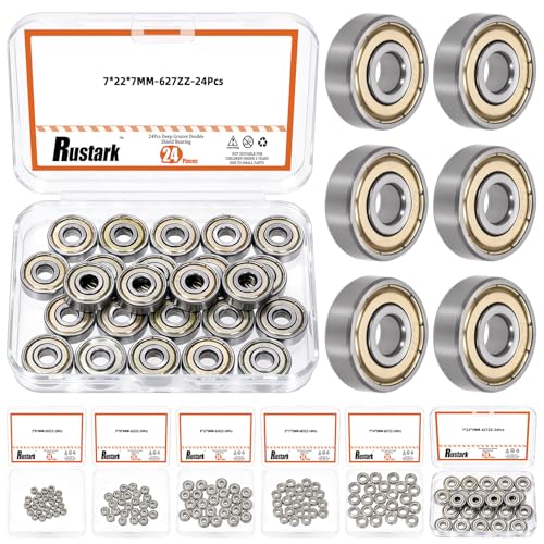 24Pcs 627ZZ Carbon Steel Ball Bearing Deep Groove Ball Bearing Double Shielded Bearings Small Bearings for Furniture Wheels Skateboards Scooters - size: 627ZZ/0.27x0.87x0.27inch, style: carbon steel