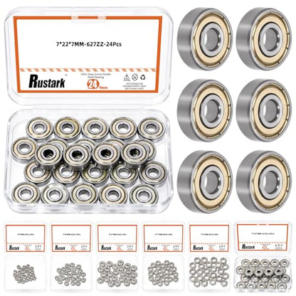 24Pcs 627ZZ Carbon Steel Ball Bearing Deep Groove Ball Bearing Double Shielded Bearings Small Bearings for Furniture Wheels Skateboards Scooters - size: 627ZZ/0.27x0.87x0.27inch, style: carbon steel