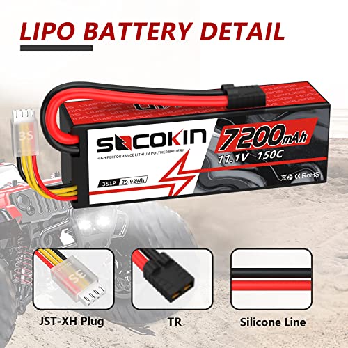 3S Lipo Battery 11.1V 7200mAh 150C RC Lipo Battery Hard Case with TR Plug for RC Car RC Truck Airplane Helicopter Boat Car Racing RC Hobby (2 Pack)