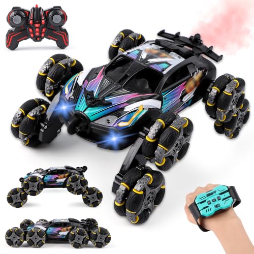 8-Wheel Drift Cars with Mist Spray, Gesture Sensing RC Stunt Car | 360° Rotation, Double-Sided Driving, LED Lights, All Terrain Off-Road Toy Gift for Kids Ages 6-12 - color: 8-wheel