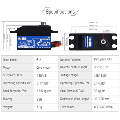 INJORA INJS022 22KG Low Profile Digital Servo for 1/10 RC Crawler Car