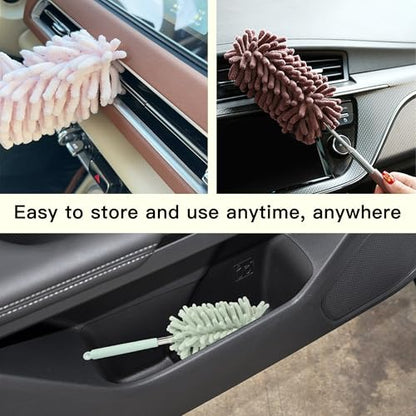 2PCS Car Interior Duster with Extension Pole, Microfiber Retractable Dusters Auto Dash Cleaning Tool, Soft Chenille Hand Washable Dusters for Vehicle Window Office Furniture (Light Green) - color: Light Green