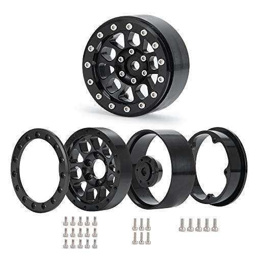 4PCS Metal 1.9" Heavy Duty Beadlock Wheel Rims for 1/10 RC Crawler Axial Scx10 II D90 TRX-4 Tamiya CC01 D110 SCX10 III AXI03007 (Black) - color: Black