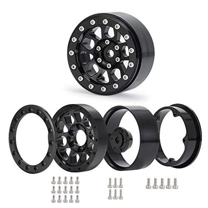 4PCS Metal 1.9" Heavy Duty Beadlock Wheel Rims for 1/10 RC Crawler Axial Scx10 II D90 TRX-4 Tamiya CC01 D110 SCX10 III AXI03007 (Black) - color: Black