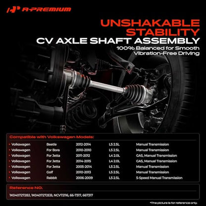 A-Premium Front Right Passenger Side CV Axle Shaft Assembly | Compatible with Volkswagen Jetta 2005-2014 Rabbit 2006-2009 Bora 2010 Beetle Golf, Manual Transmission, Replace# 1K0407271AT - style: Front Passenger Side