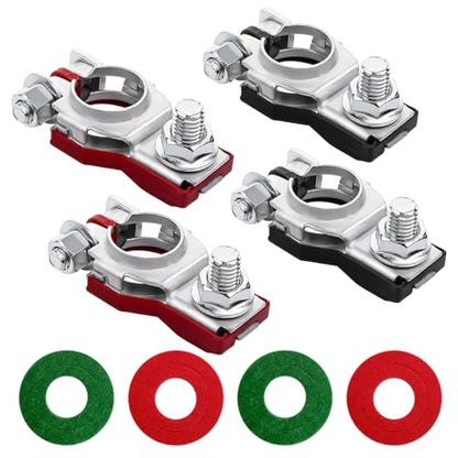 Car Battery Terminal Connector, 2 Pair Top Post Battery Cable Terminal Clamp Set with 4PCS Washers, Positive Negative Auto Cable Post Adapter, Compatible with Automobile Truck RV (Red/Black) - color: Red/Black, size: 2Pair