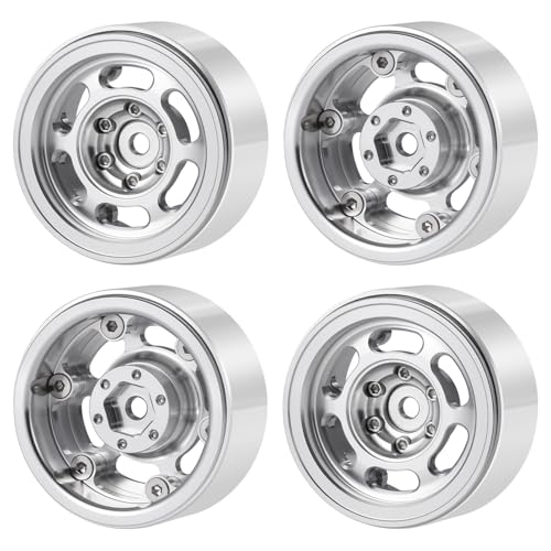 1.3inch Beadlock Wheel Hub Wheel Rim ＆ 70mm/2.76inch Crawler Tires | 4PCS Aluminum 1.3" Beadlock Wheels & Rubber Tires Set for 1/18 1/24 RC Crawler Car SCX24 TRX4M Upgrade Parts (Silver) - color: Silver