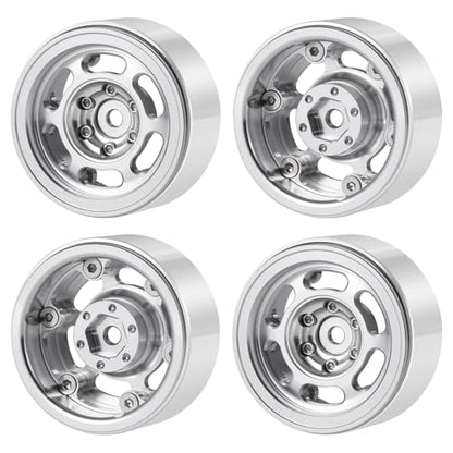 1.3inch Beadlock Wheel Hub Wheel Rim ＆ 70mm/2.76inch Crawler Tires | 4PCS Aluminum 1.3" Beadlock Wheels & Rubber Tires Set for 1/18 1/24 RC Crawler Car SCX24 TRX4M Upgrade Parts (Silver) - color: Silver