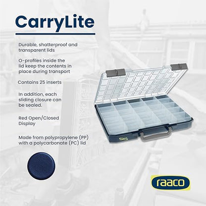Raaco CarryLite 55 Small Parts Organizer, 25 Inserts | 2.3 Inch Height, Anti-Mix U-Profile Lid for Screws, Bolts & Nuts, Secure Sliding Lock, 25 Inserts, For workshop and garage - size: Slim-25 Inserts, style: Single Pack
