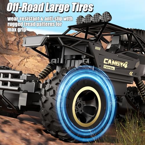 Large Size RC Cars, Rock Crawler RC Truck with 2 Rechargeable Batteries, 6 Wheel Remote Control Monster Truck, Durable Metal Body & LED Headlights, Boy Toys for 4-7, 8-12 Kids & Adults - color: 6 Wheels Black