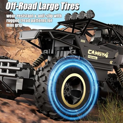 Large Size RC Cars, Rock Crawler RC Truck with 2 Rechargeable Batteries, 6 Wheel Remote Control Monster Truck, Durable Metal Body & LED Headlights, Boy Toys for 4-7, 8-12 Kids & Adults - color: 6 Wheels Black